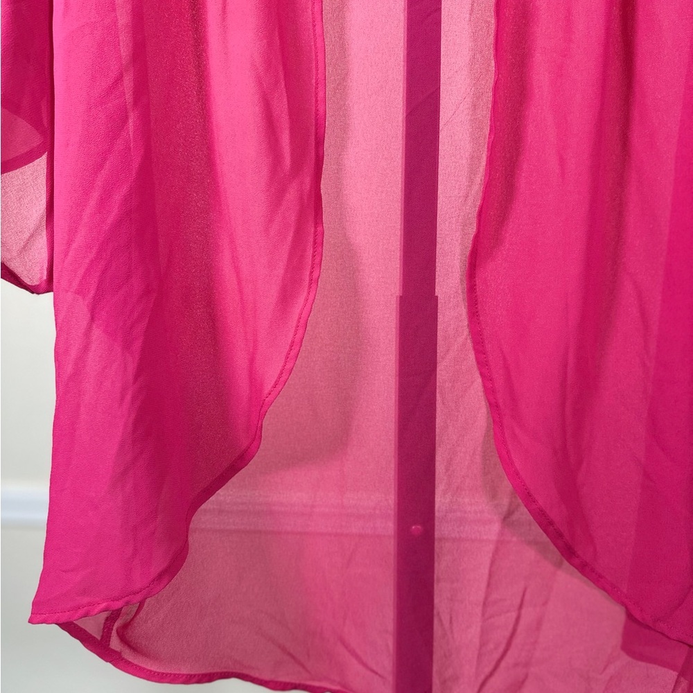 Vibrant Barbie Pink Sheer Cardigan M Edgy Minimalist Festival Drape Open Coverup - Picture 2 of 8